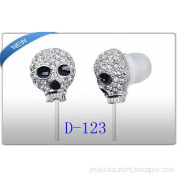 Gothic Skull Earbuds / GOLD Chrome Metal in Ear Headphones